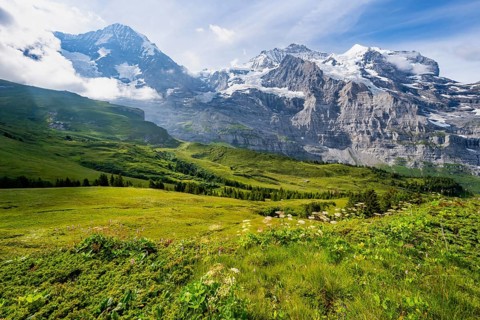 Mountain panorama with peaks Eiger, Mönch and Jungfrau, Kleine Scheidegg, Jungfrau region, Bernese