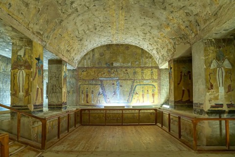 Reliefs in the ancient Egyptian tomb of Tausret and Sethnacht in the Valley of the Kings near