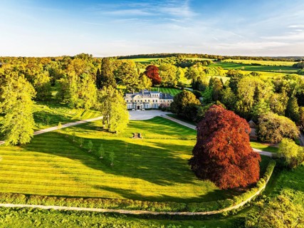Fields and Farms over Horsebridge nad Stockbridge from a drone, Hampshire, England, United Kingdom