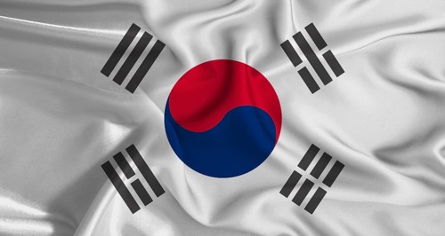 South Korean flag with a silky fabric texture waving. Realistic South Korea flag waving