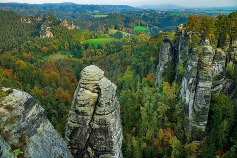 Autumn in the Elbe Sandstone Mountains in Saxon Switzerland, Lohmen, Saxony, Germany