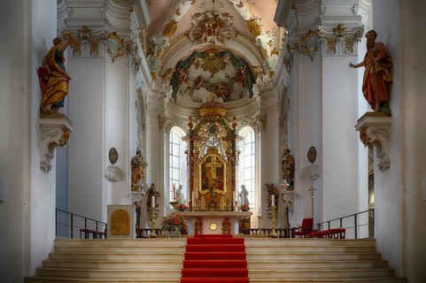 Interior view, chancel, altar, high altar, collegiate church of the monastery and present-day St