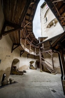 Cannons and wooden ramparts of Hohenwerfen Castle, Werfen, Pongau, Salzburger Land, Austria