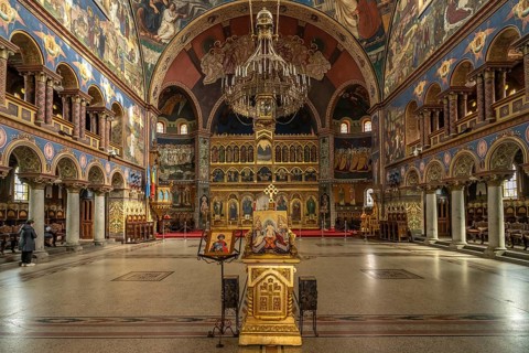 Interior of the Holy Trinity Orthodox Cathedral in Sibiu or Sibiu, Transylvania, Romania