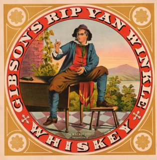Advertising poster, beverage advertisement, poster promotes Gibson's Rip Van Winkle Whiskey and
