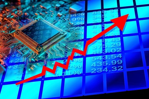 Symbolic photo, microchip price gains on the stock exchange, supply bottleneck, chip mass buying,