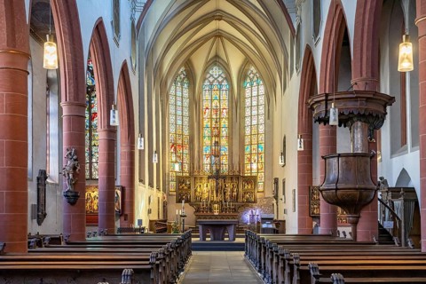 Interior of St. Sebastian City Church in the old town of Limburg an der Lahn, Hesse, Germany