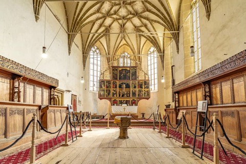 Interior and altar of the Biertan fortified church, UNESCO World Heritage Site in Biertan or