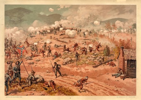 Depiction of the Battle of Allatoona Pass (1887) . The battle took place on 5 October 1864 during