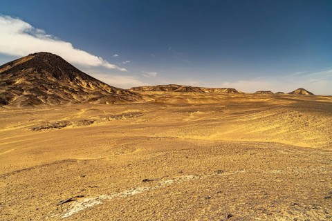 Black Desert landscape in the Egyptian part of the Libyan Desert, Egypt