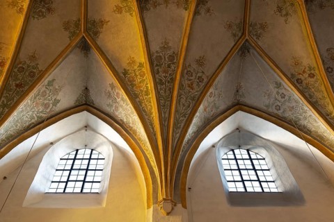Window with ceiling vault, Frauenwörth Abbey, Fraueninsel, Chiemsee, Upper Bavaria, Bavaria,
