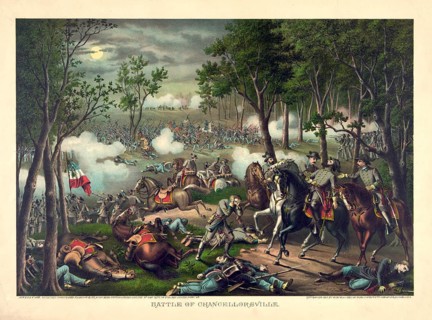 Color lithograph Battle of Chancellorsville from 1889, a battle scene from the Battle of