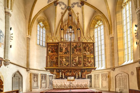 The late Gothic winged altar of St. Margaret's Church in Medias or Mediasch, Transylvania, Romania