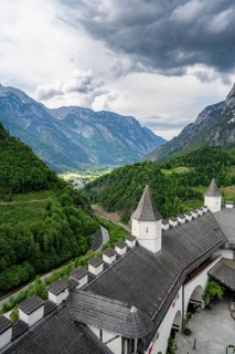 View from the castle of the Lueg Pass, Hohenwerfen Fortress, Werfen, Pongau, Salzburg state,