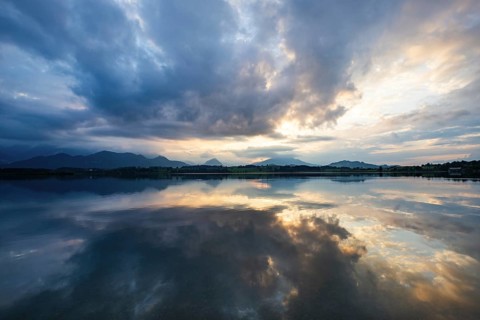 After sunset, Hopfensee, Hopfen am See, near Füssen, Ostallgäu, Allgäu, Bavaria, Germany