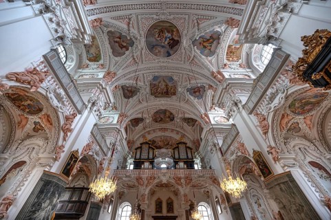Organ gallery of the parish church of the Assumption of Mary, 17th century Baroque architecture,