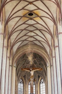 Rose petal rain from the Heiliggeistloch in the Abbey Basilica of St. Martin, Dove, Pentecost,