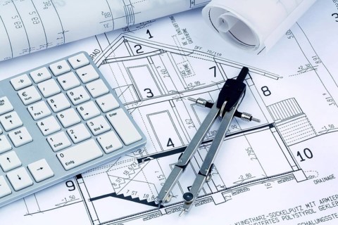 A blueprint by an architect for the construction of a new residential building. Symbolic photo for