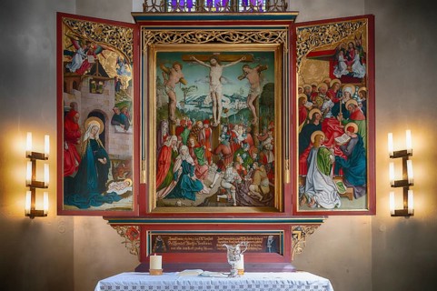 Interior view, choir room, Neubronn altar, winged altar, Ulm School, Lutheran City Church of St.