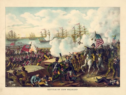 A lithograph of the Battle of New Orleans on 8 January 1815, published in 1890 by Kurz and Allison.