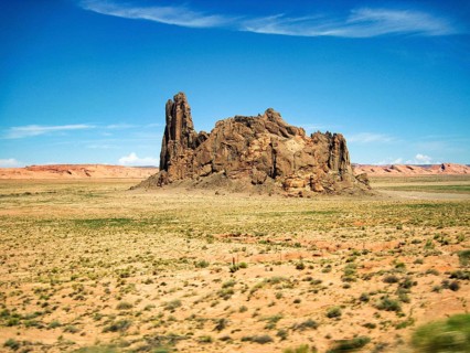 Church Rock, eroded volcanic vent, monolithic rock formation, rock needle, desert landscape,