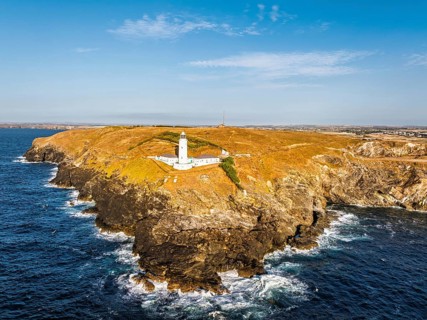 Trevose Head Lighthouse from a drone, Padstow, Cornwall, England, United Kingdom
