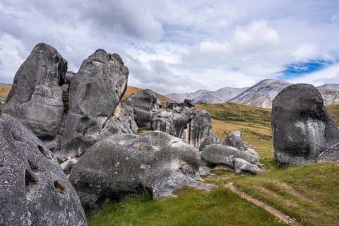 Limestone cliffs on Castle Hill (Kura Tawhiti) . Castle Hill, Canterbury South Island, New Zealand