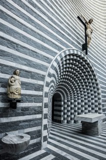 Interior view, modern chapel, San Giovanni Battista, architect Mario Botta, Mogno, Maggia Valley,
