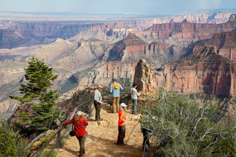 Grand Canyon National Park, Arizona - Visitors view the Grand Canyon at Point Imperial on the North