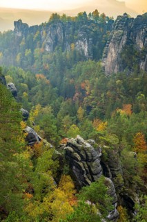 Autumn in the Elbe Sandstone Mountains in the Saxon Switzerland National Park, Lohmen, Saxony,
