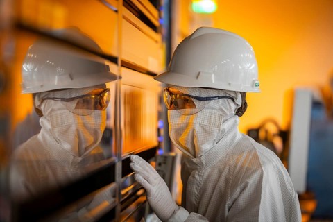 Clean room of Infineon Technologies AG's new Smart Power Fab in Dresden on June 10. The Smart Power