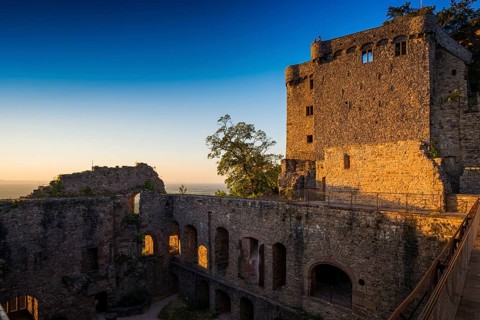 Old castle, Hohenbaden Castle ruins, sunset, Baden-Baden, Northern Black Forest, Black Forest,