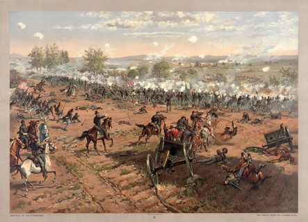 The Battle of Gettysburg, specifically the defensive action during Pickett's Charge. The painting