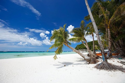 Asia, Philippines, Boracay island, palm beach, beach, cumulus clouds, dream beach