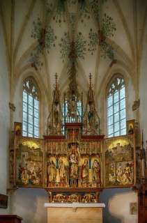 Interior view, high altar, shrine and predella, chancel with movable pair of double wings suitable