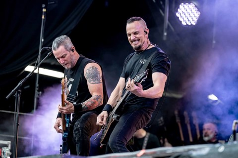Bass player Brian Marshall (left) and guitarist Mark Tremonti (right) of the US rock band Alter