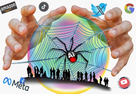 Icon photo, people in the spider web of AI, ChatGBT, OpenAI, chatbot, questionable and dangerous
