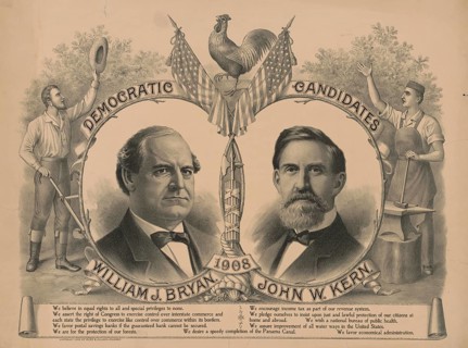 The historic campaign poster features Democratic candidates William Jennings Bryan, presidential