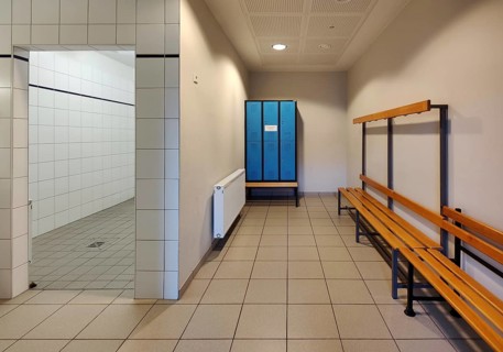 Empty changing room in a sports hall, Witten, Ruhr area, North Rhine-Westphalia, Germany