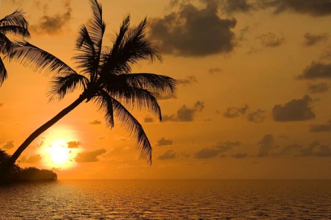 Sunset on a dream beach in the Caribbean, Caribbean, USA