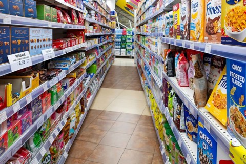 Chocolate and breakfast cereal sales rack, Dubai, United Arab Emirates, UAE