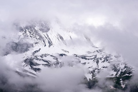 View of snowy mountains on the Grossglockner High Alpine Road in the Alps, Fusch, Salzburg, Austria