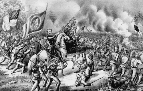 Brigadier General Thomas Francis Meagher riding a horse during the Battle of Fair Oaks, Seven