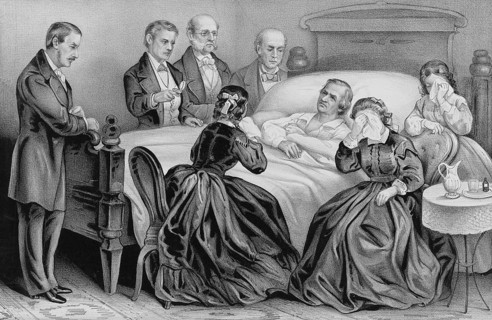 Death of the 17th US President and Senator Andrew Johnson on his deathbed in Greeneville, Tennessee