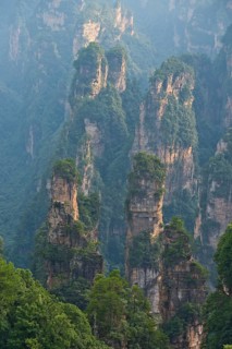 Panoramic view of the quartz sandstone pillars of the Tianzi Mountains in Zhangjiajie National