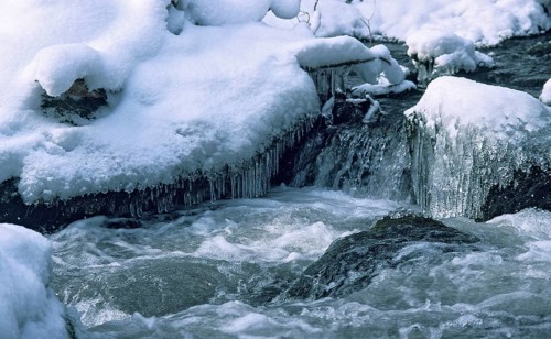 Germany, Pöhl, Saxony, Triebtal, stream, ice, flowing water, ice, landscape, snow, winter
