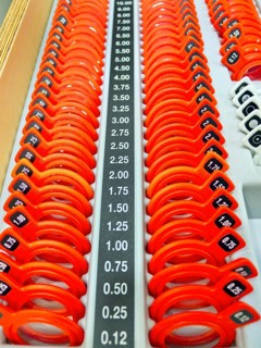 Glasses for testing eye weakness at an optician, ophthalmologist, diopter compensation