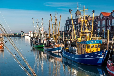 The port of Neuharlingersiel, East Frisia, Lower Saxony, fishing boats, fishing trawler, East