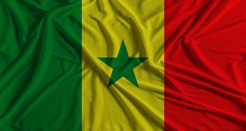 Senegal flag with fabric texture background. National flag of Senegal with cloth texture