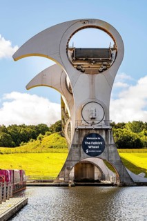 The Falkirk Wheel is the world's only rotating boat lift, connecting Scotland's Forth and Clyde